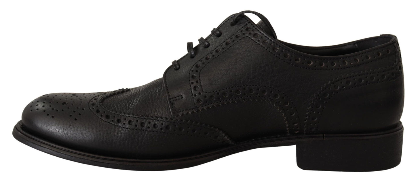 Elegante zwarte leren derby wingtip schoenen