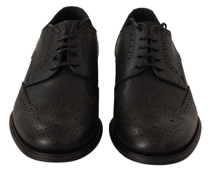 Elegante zwarte leren derby wingtip schoenen