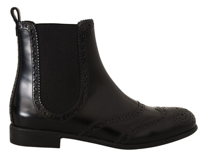 Elegant Black Ankle Wingtip Oxford Boots