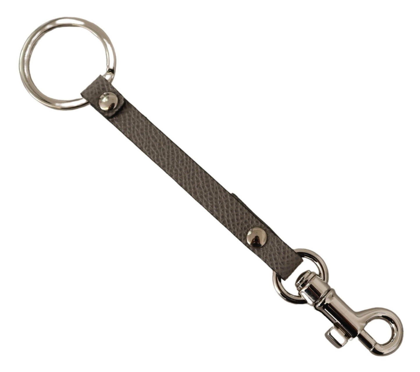 Elegante grijze leren sleutelhanger met zilveren accenten