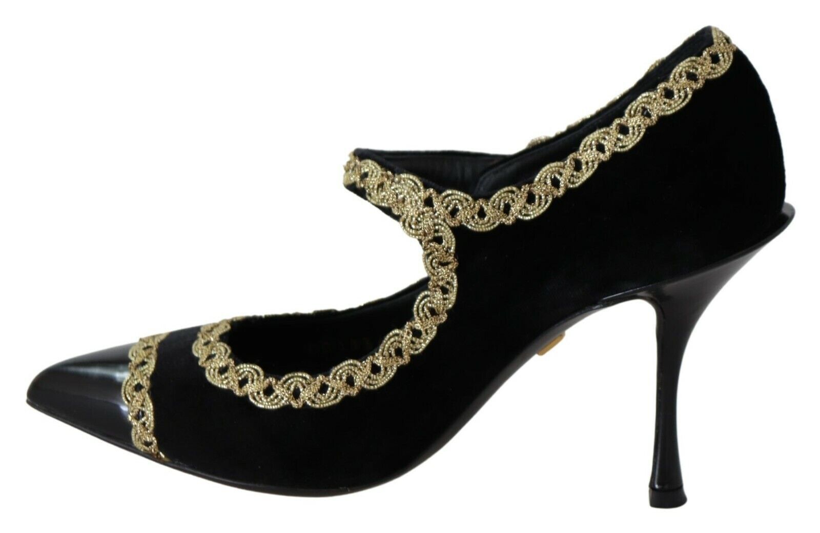 Elegante gouden geborduurde zwarte fluwelen pumps