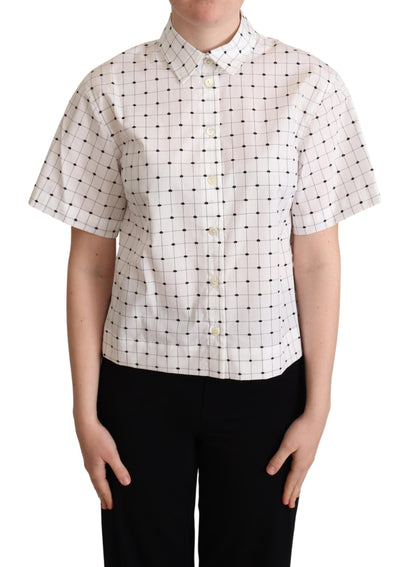 Chic Monochrome Polka Dot Polo Top