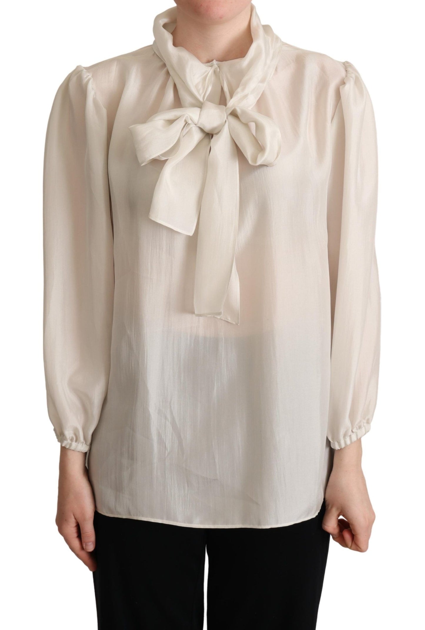 Elegante lichtgrijze zijden Ascot blouse