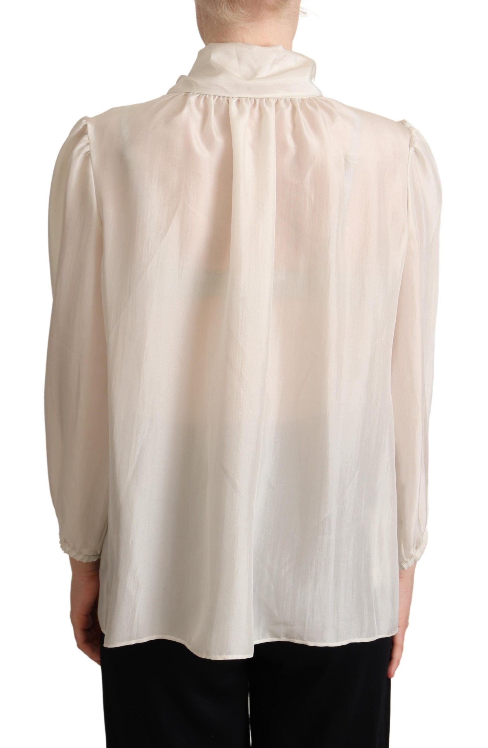 Elegante lichtgrijze zijden Ascot blouse