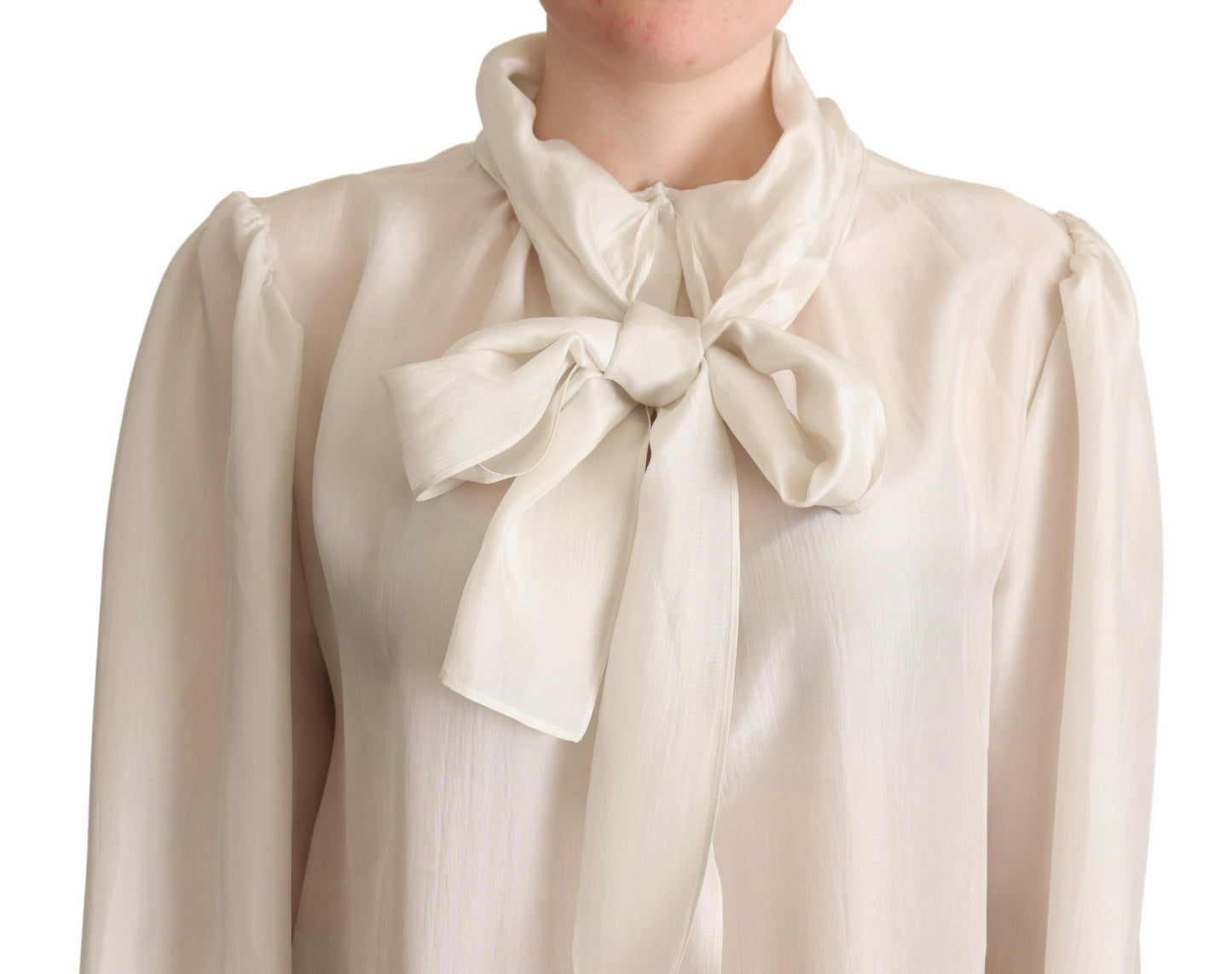 Elegante lichtgrijze zijden Ascot blouse