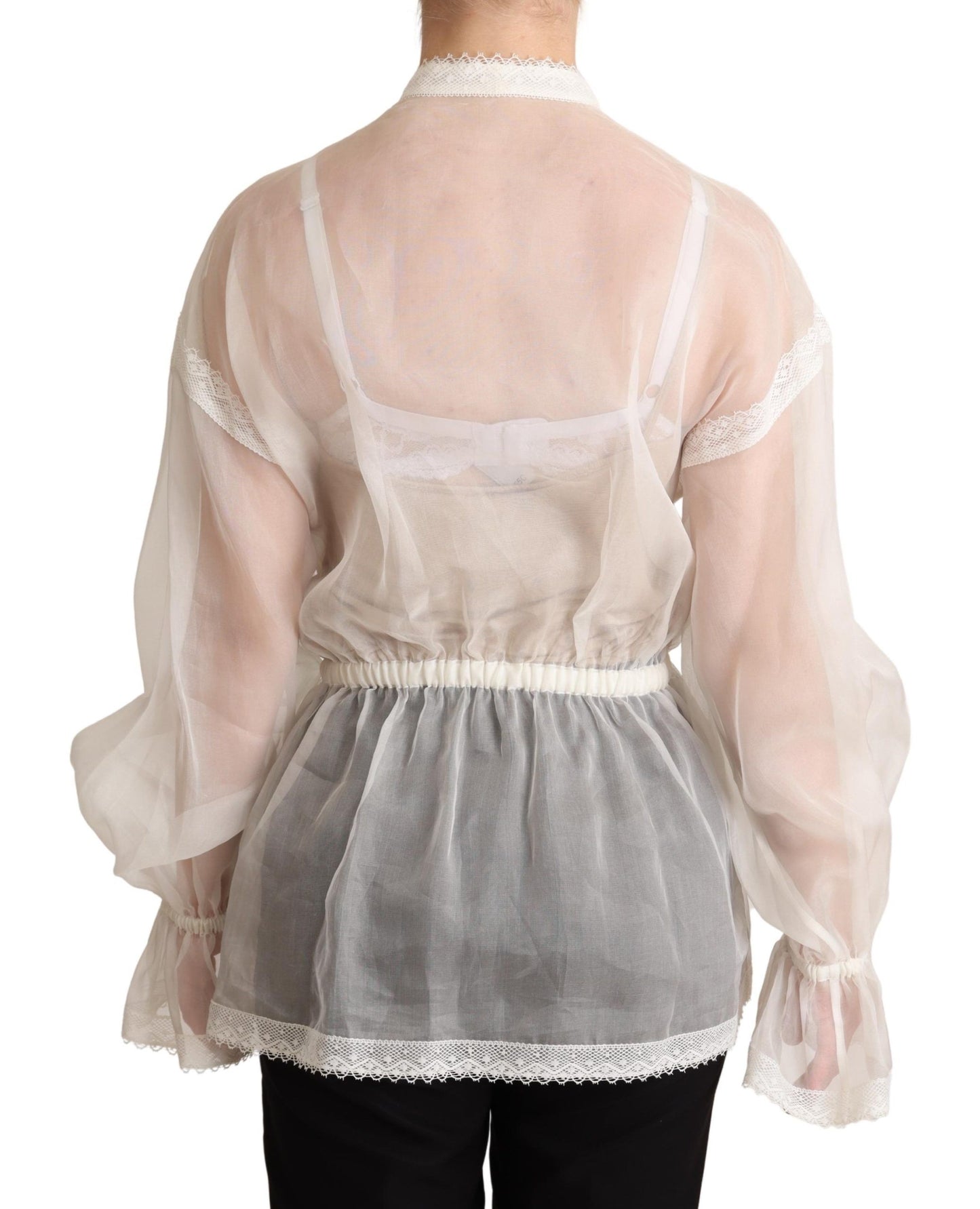 Elegante witte zijden-katoenen Ascot blouse