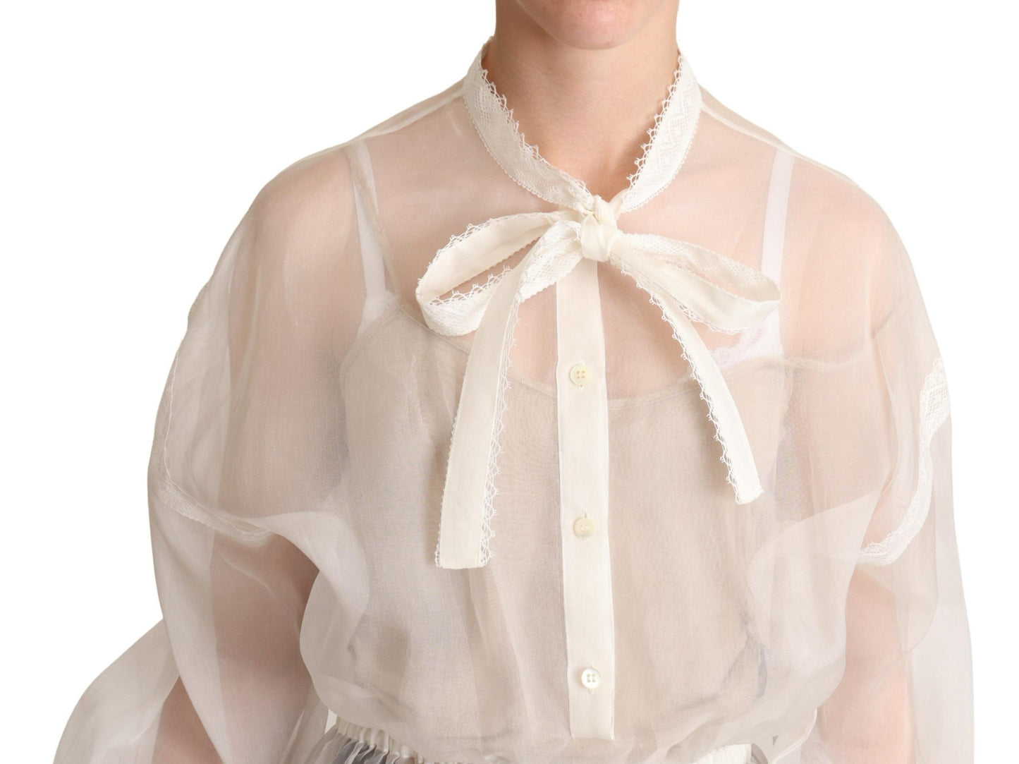 Elegante witte zijden-katoenen Ascot blouse