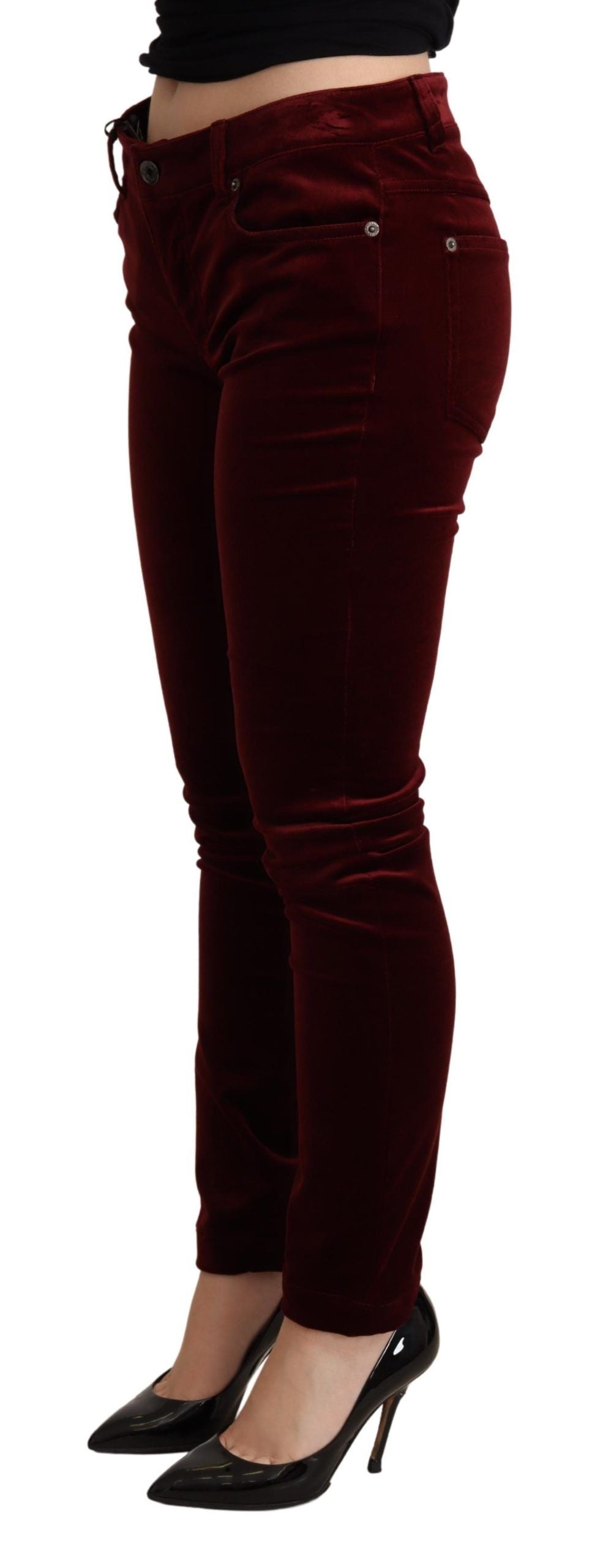 Prachtige Bordeauxrode Skinny Broek