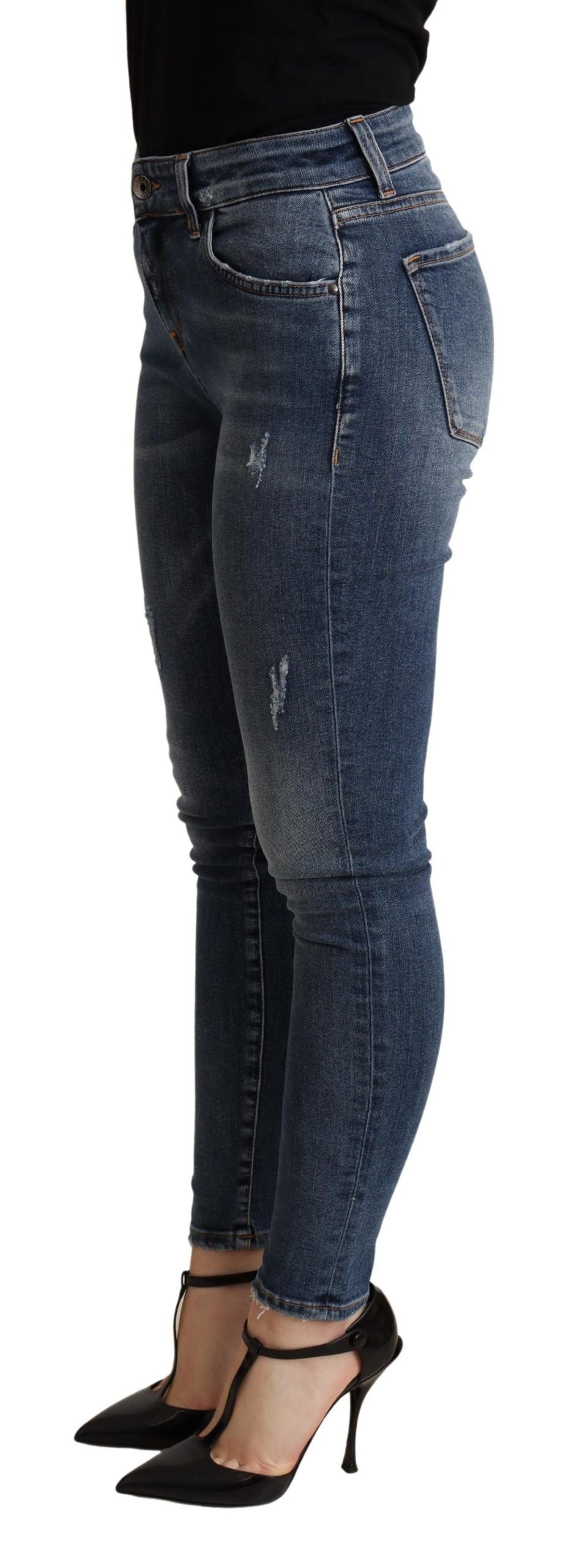 Elegante skinny blauwe jeans met middelhoge taille