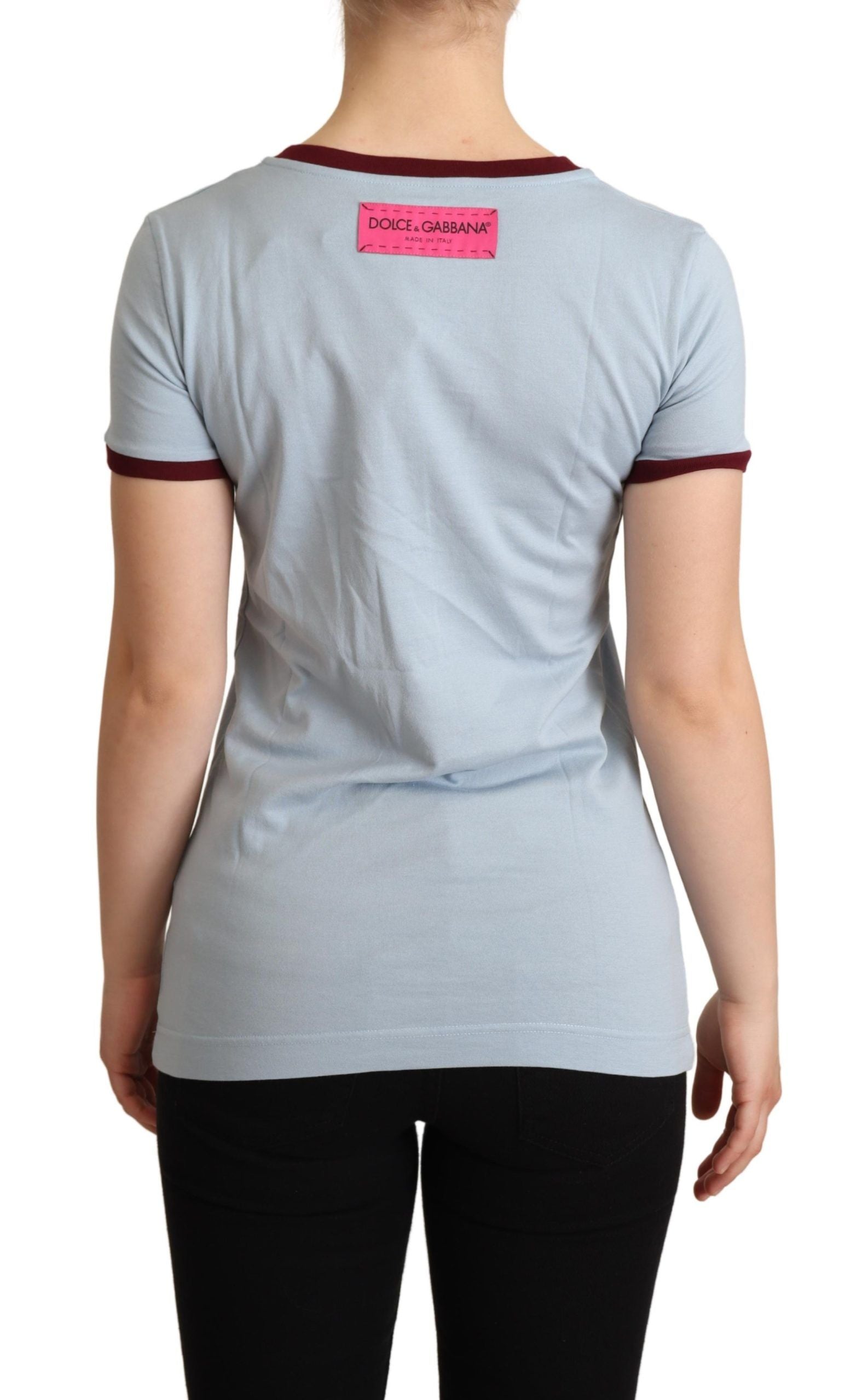 Elegante blauwe katoenen T-shirt met ronde hals