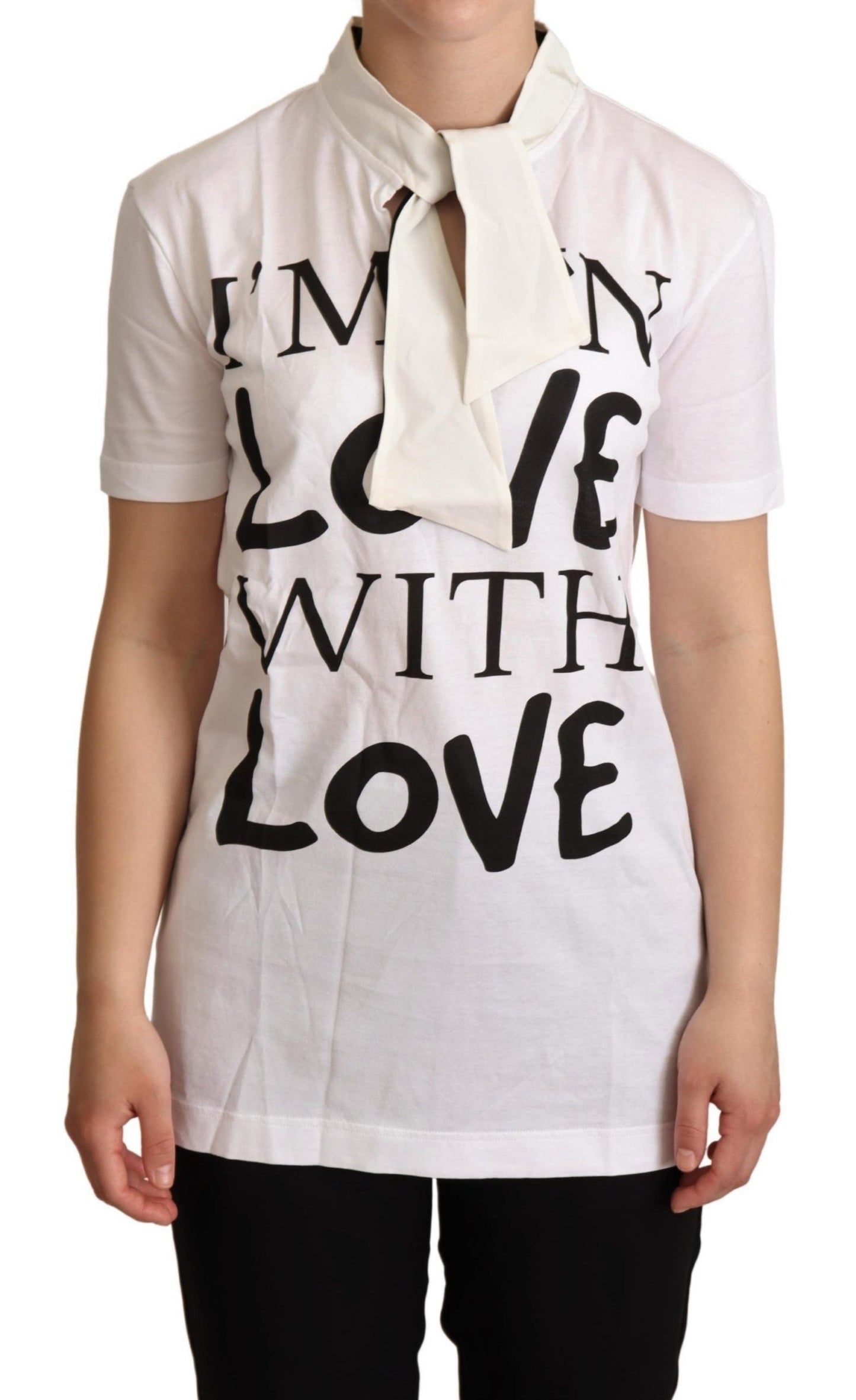 Chic White Love Motif Silk-Blend Tee