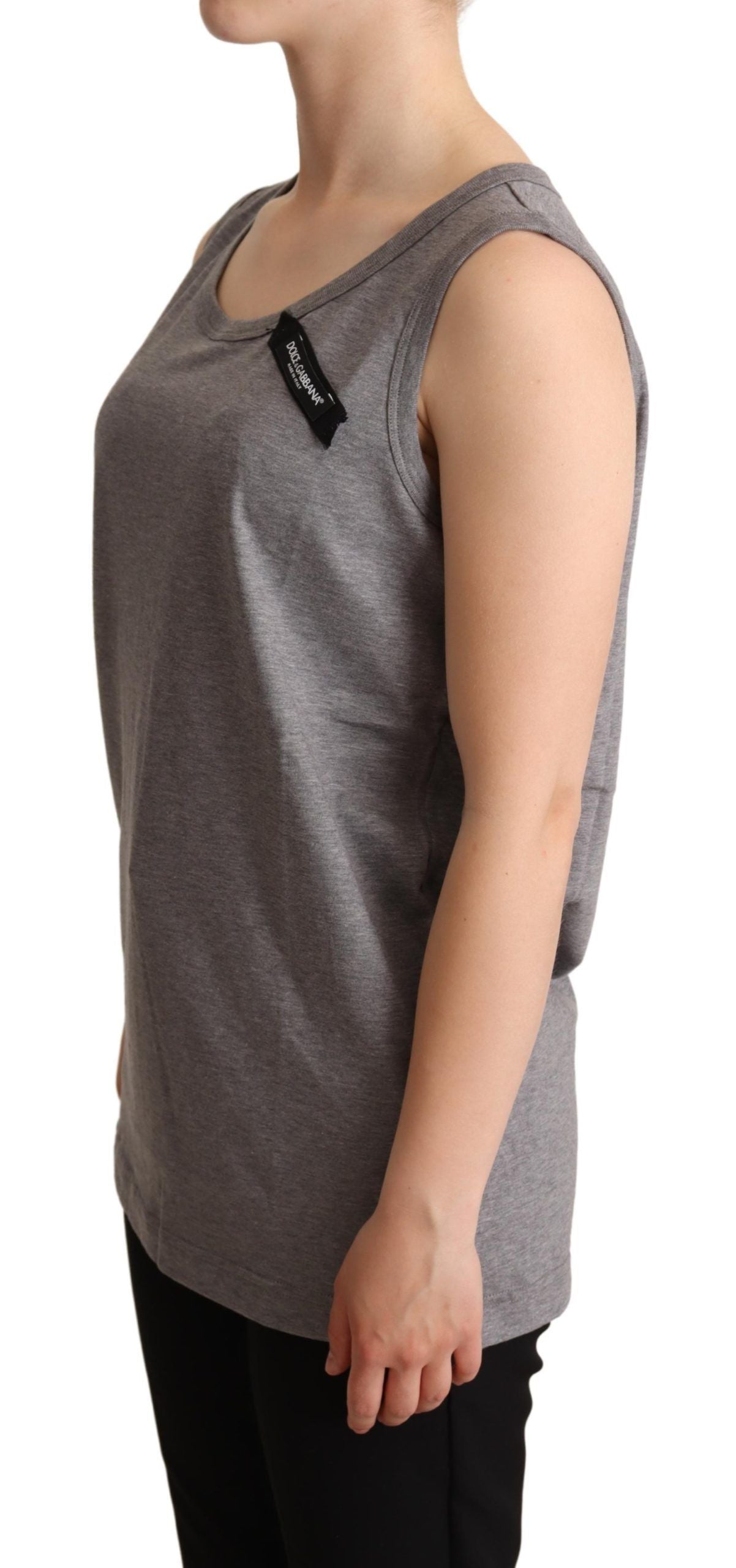 Elegant Gray Cotton Jersey Sleeveless Tank