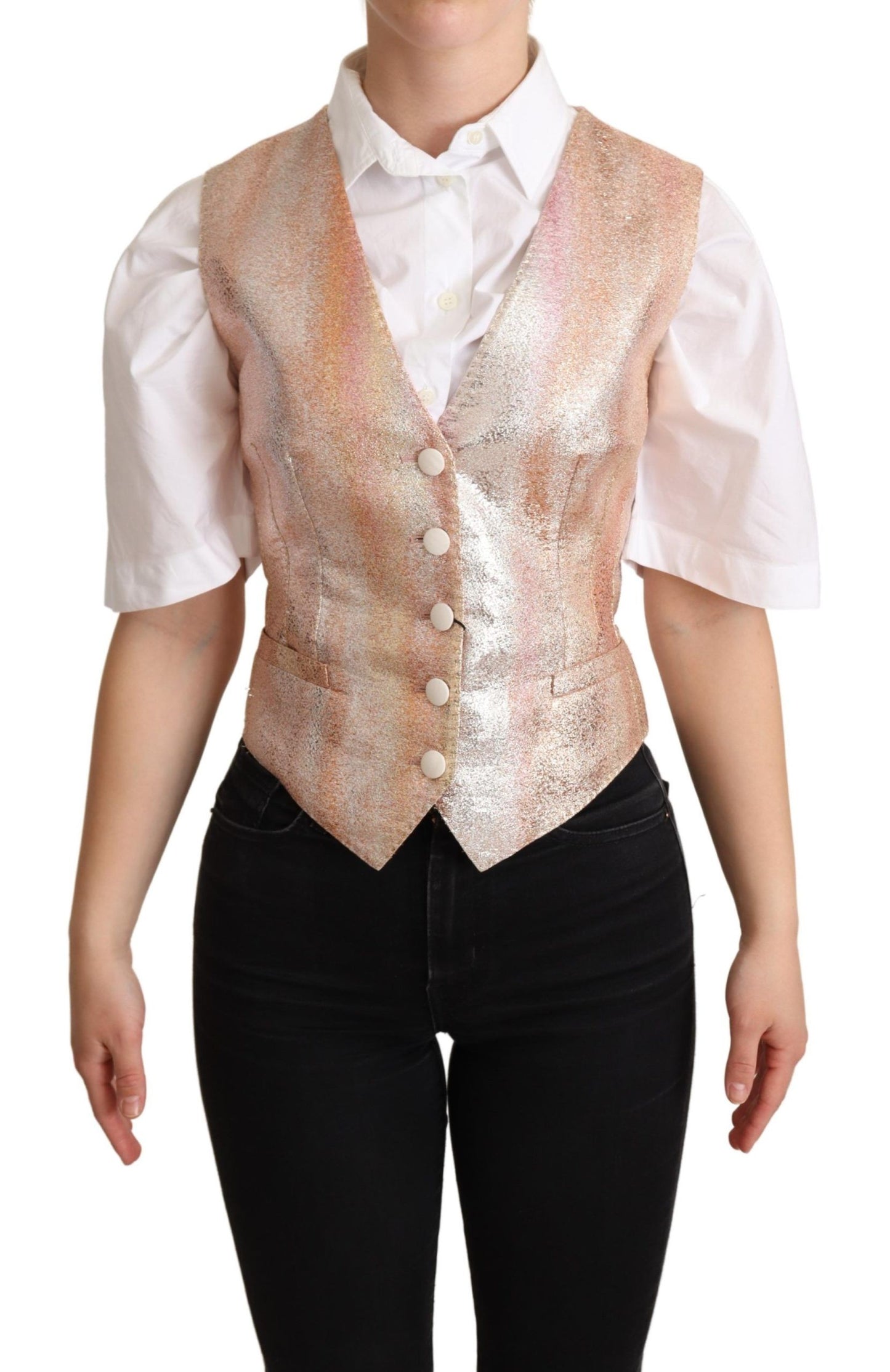 Elegante roze metallic glansgilet