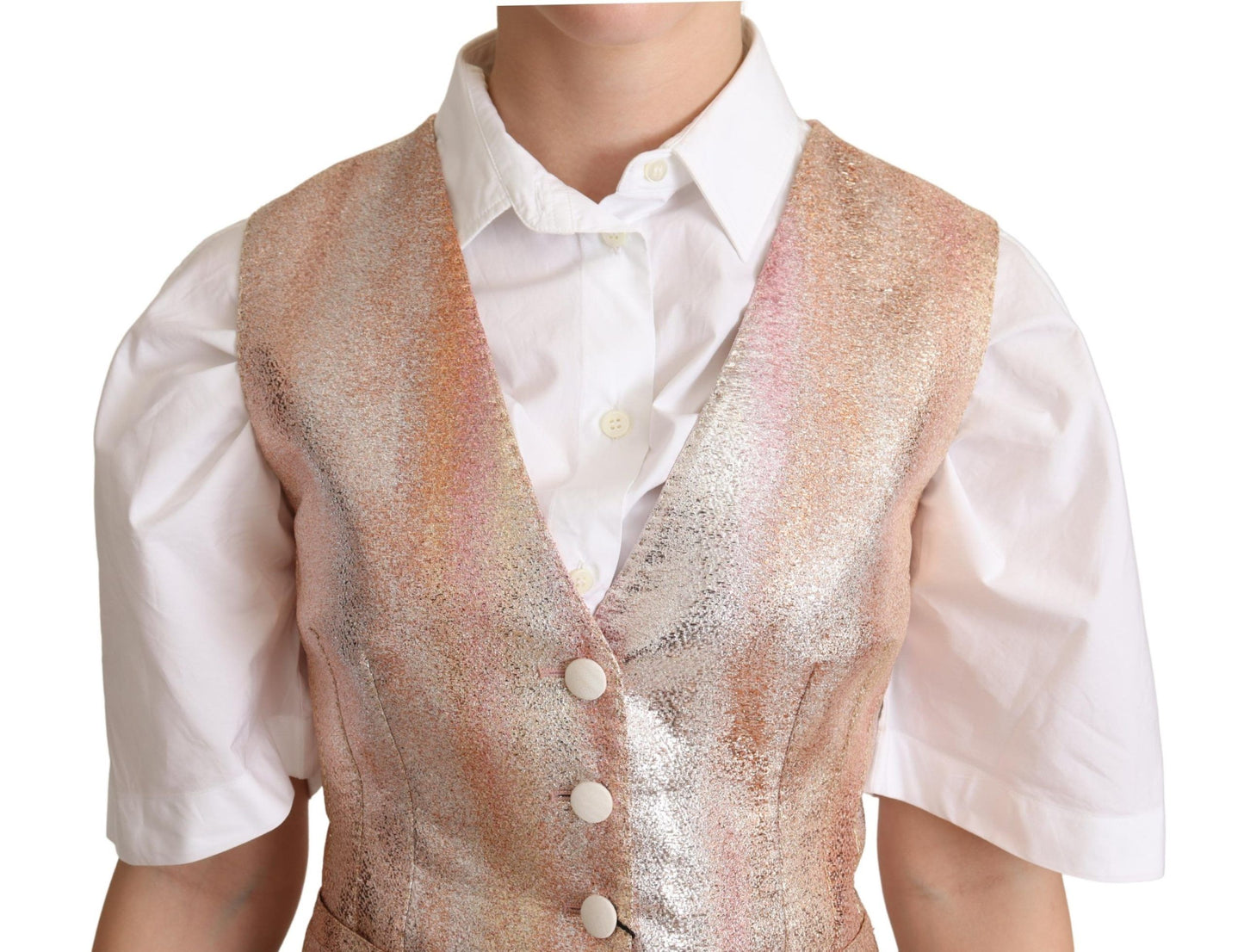 Elegante roze metallic glansgilet