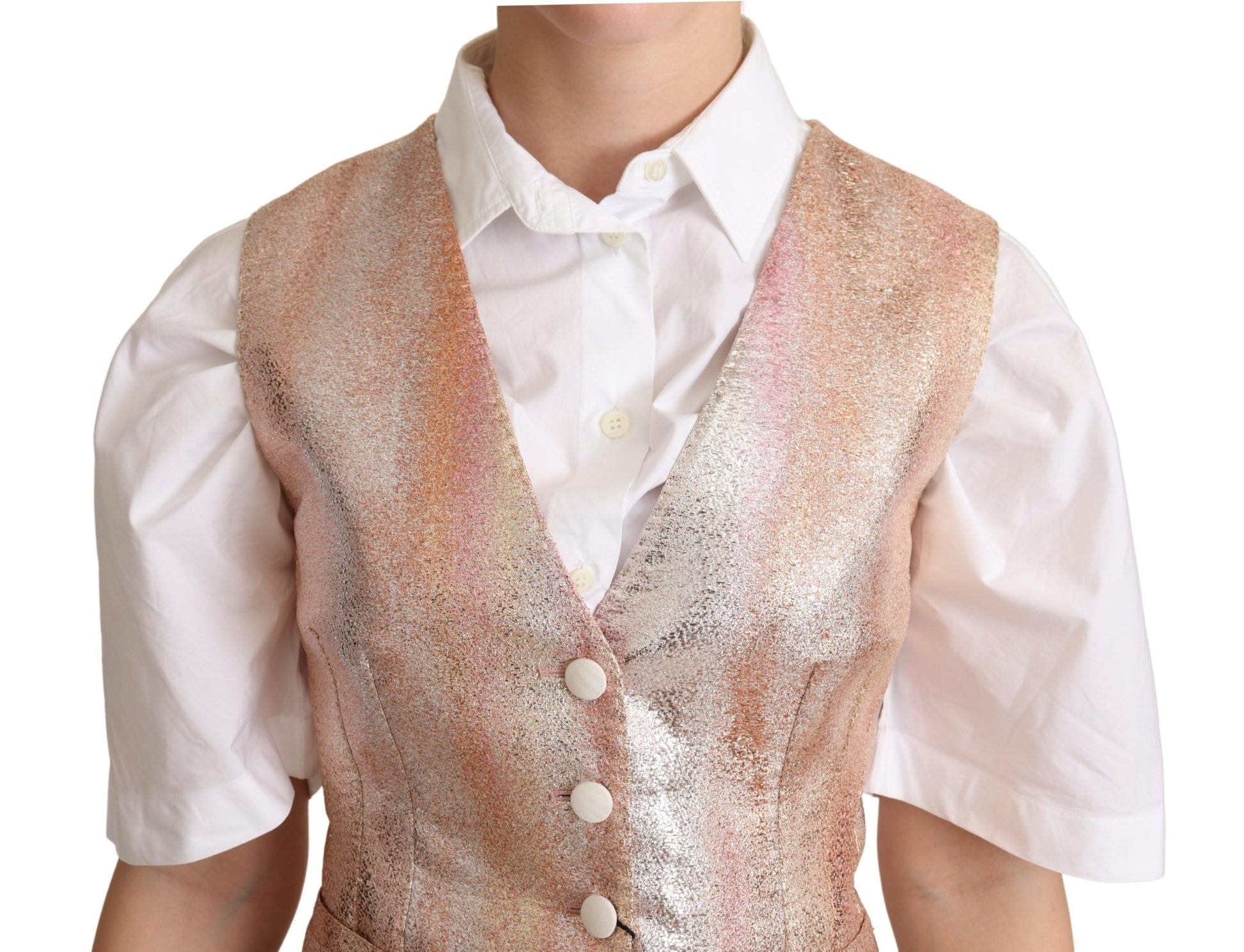 Elegante roze metallic glansgilet