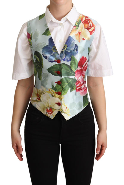 Elegante zijden gilet met bloemenprint