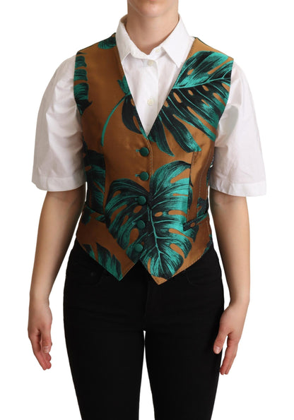 Elegante groene bladprint gilet