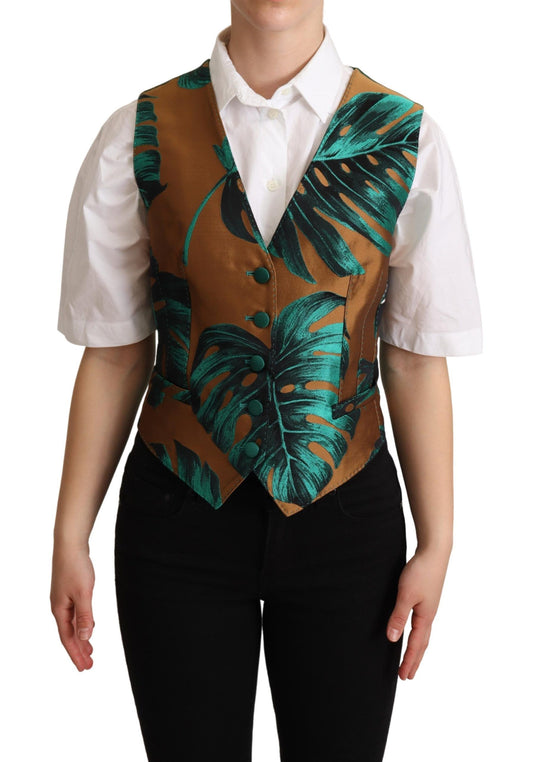 Elegante groene bladprint gilet