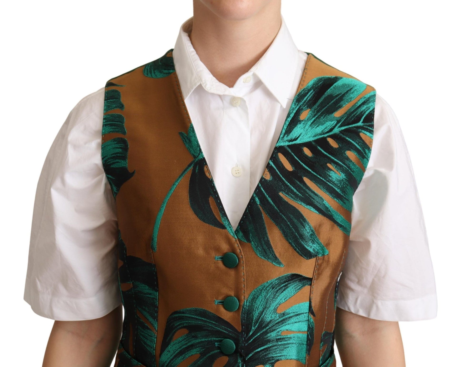 Elegante groene bladprint gilet