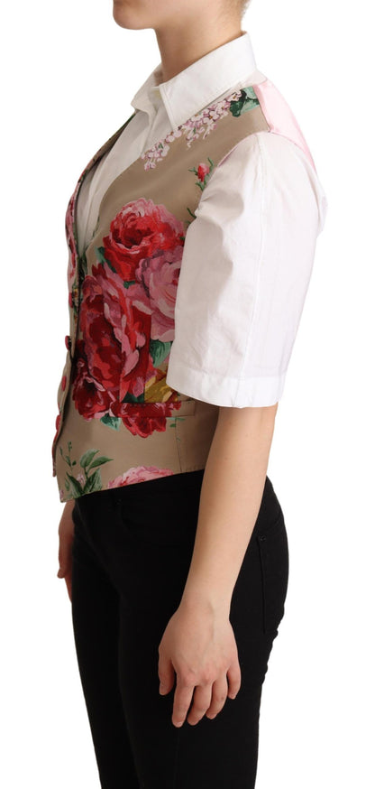 Elegante bloemen beige mouwloze vest