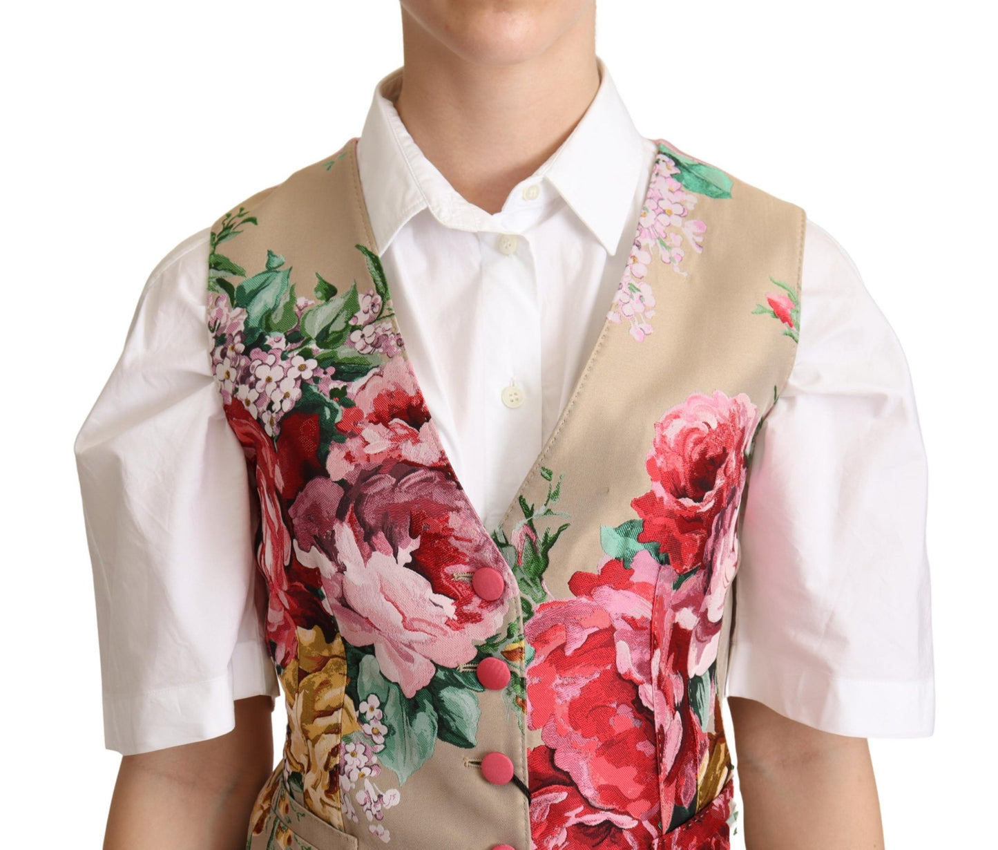 Elegante bloemen beige mouwloze vest