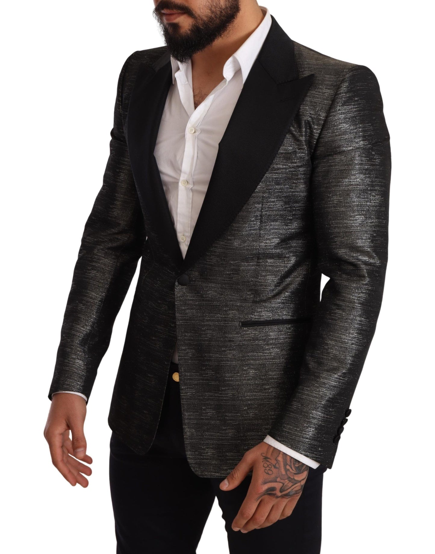 Metallic grijs jacquard slim fit blazer