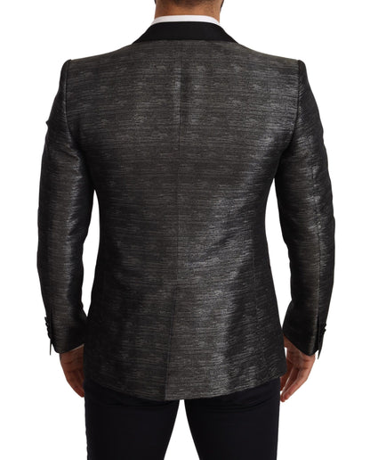 Metallic grijs jacquard slim fit blazer