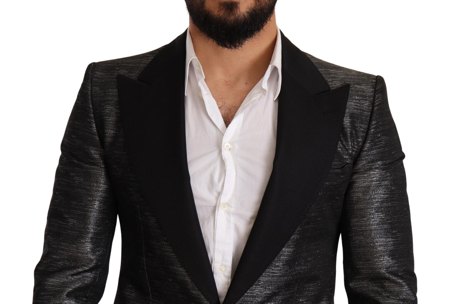 Metallic grijs jacquard slim fit blazer