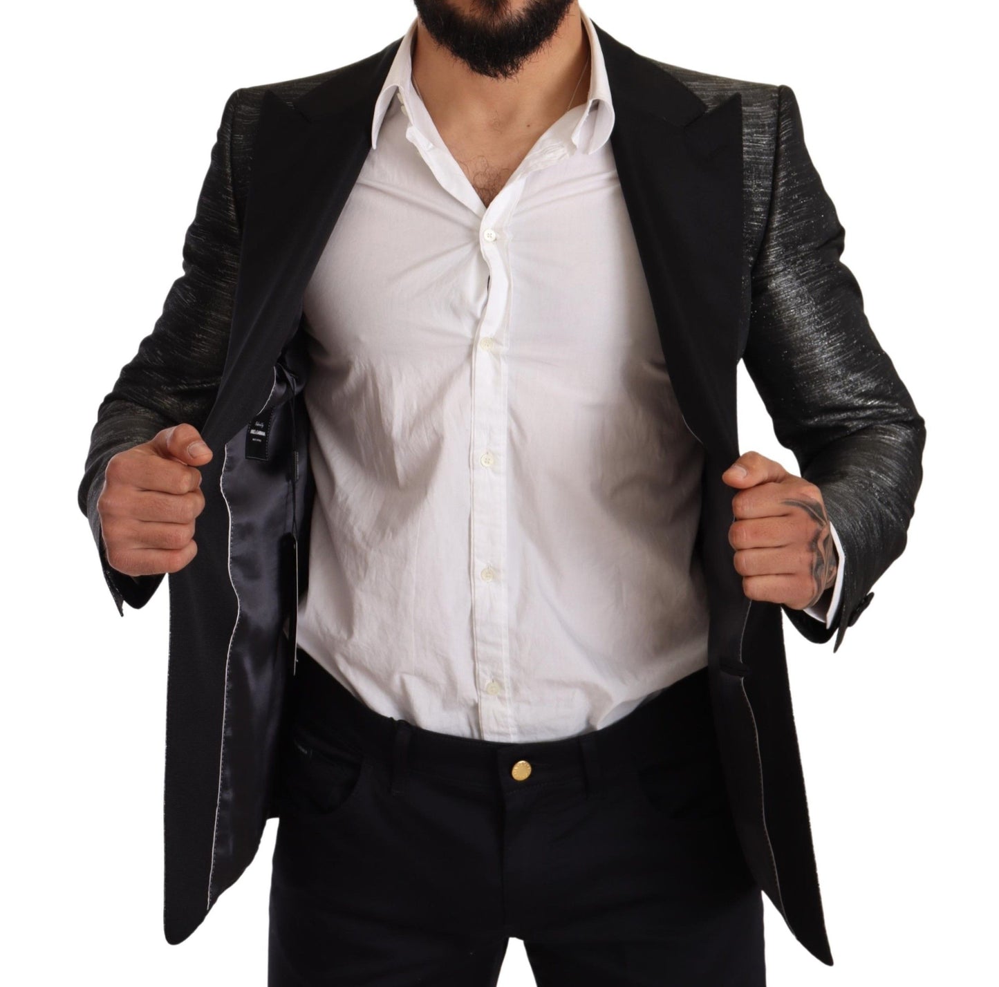 Metallic grijs jacquard slim fit blazer