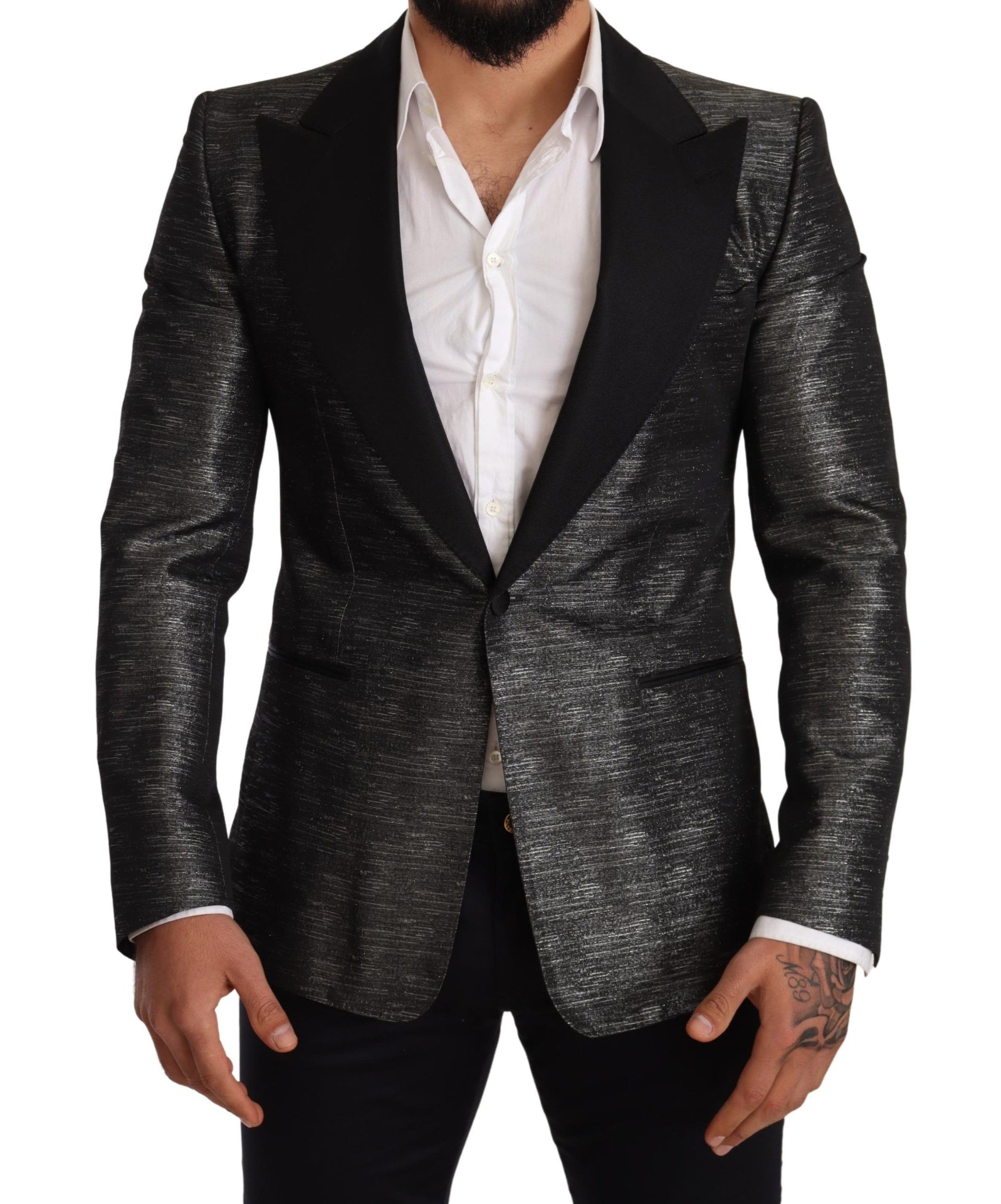 Metallic grijs jacquard slim fit blazer