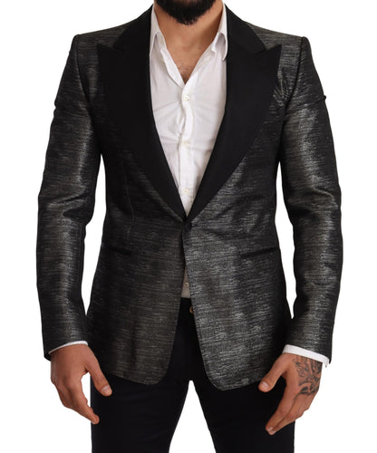 Metallic grijs jacquard slim fit blazer