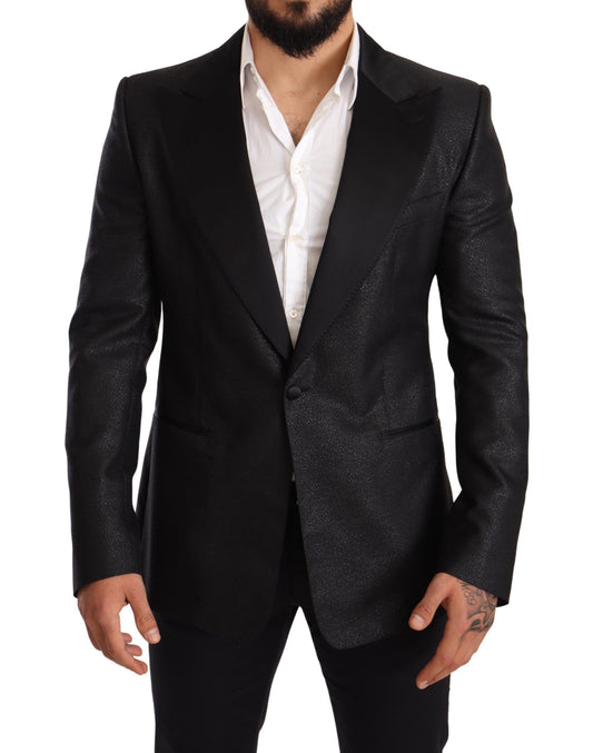 Elegante zwarte metallic slim fit blazerjas