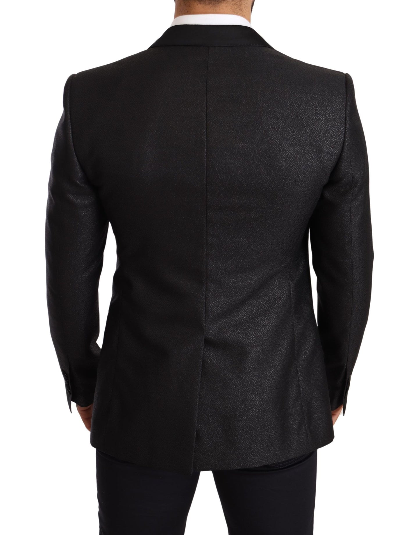 Elegante zwarte metallic slim fit blazerjas