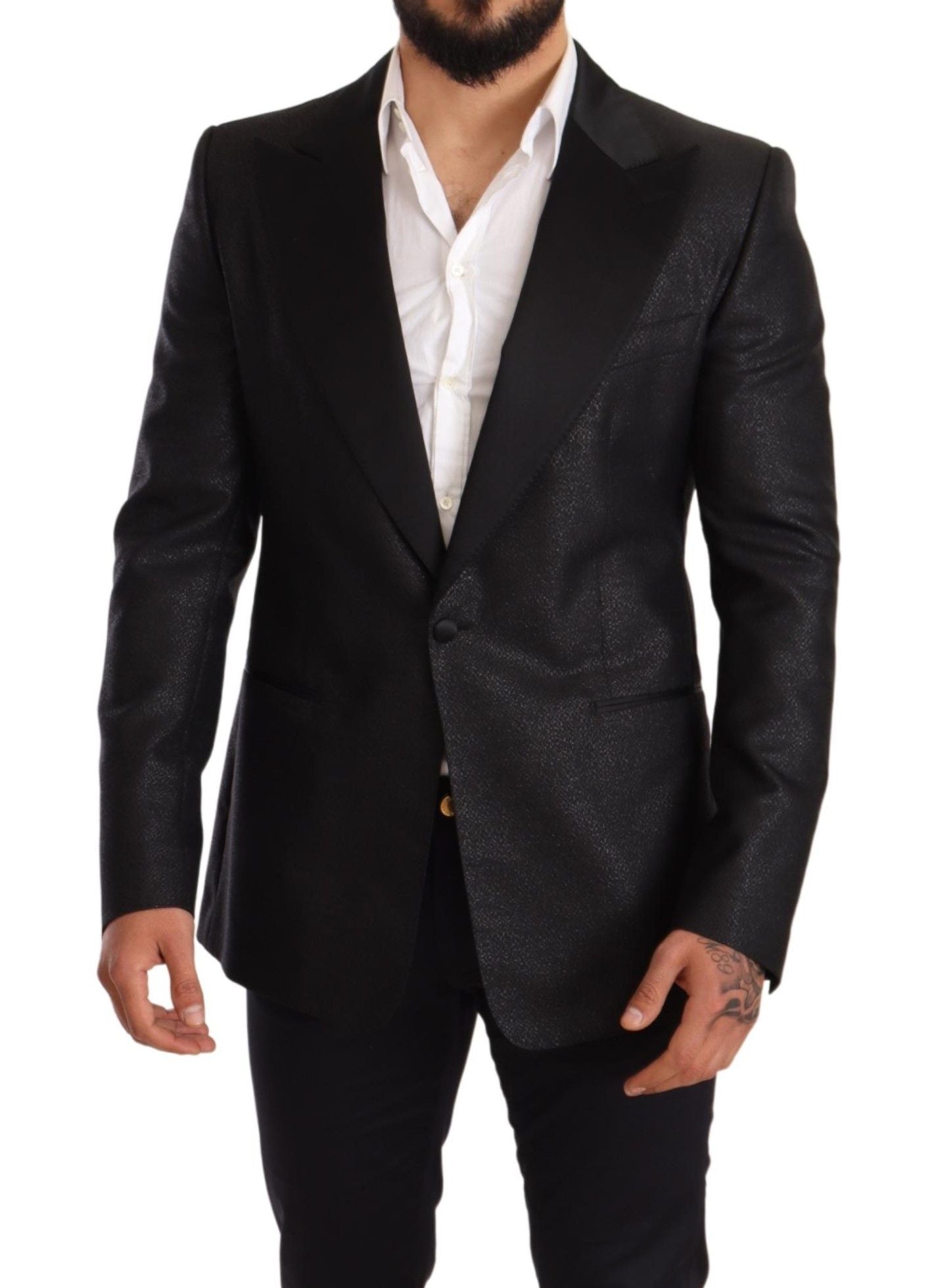 Elegante zwarte metallic slim fit blazerjas