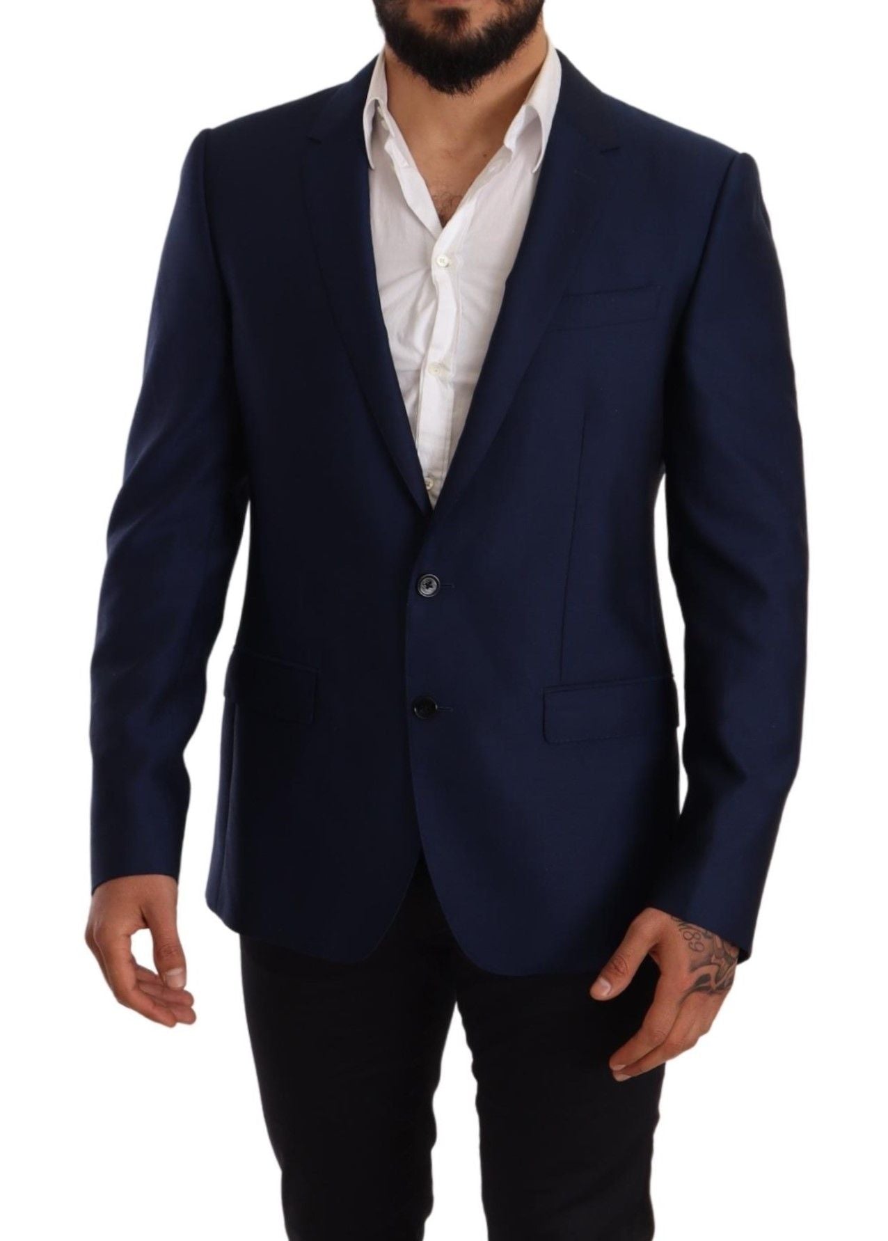 Elegante blauwe maagdelijke wollen martini blazer