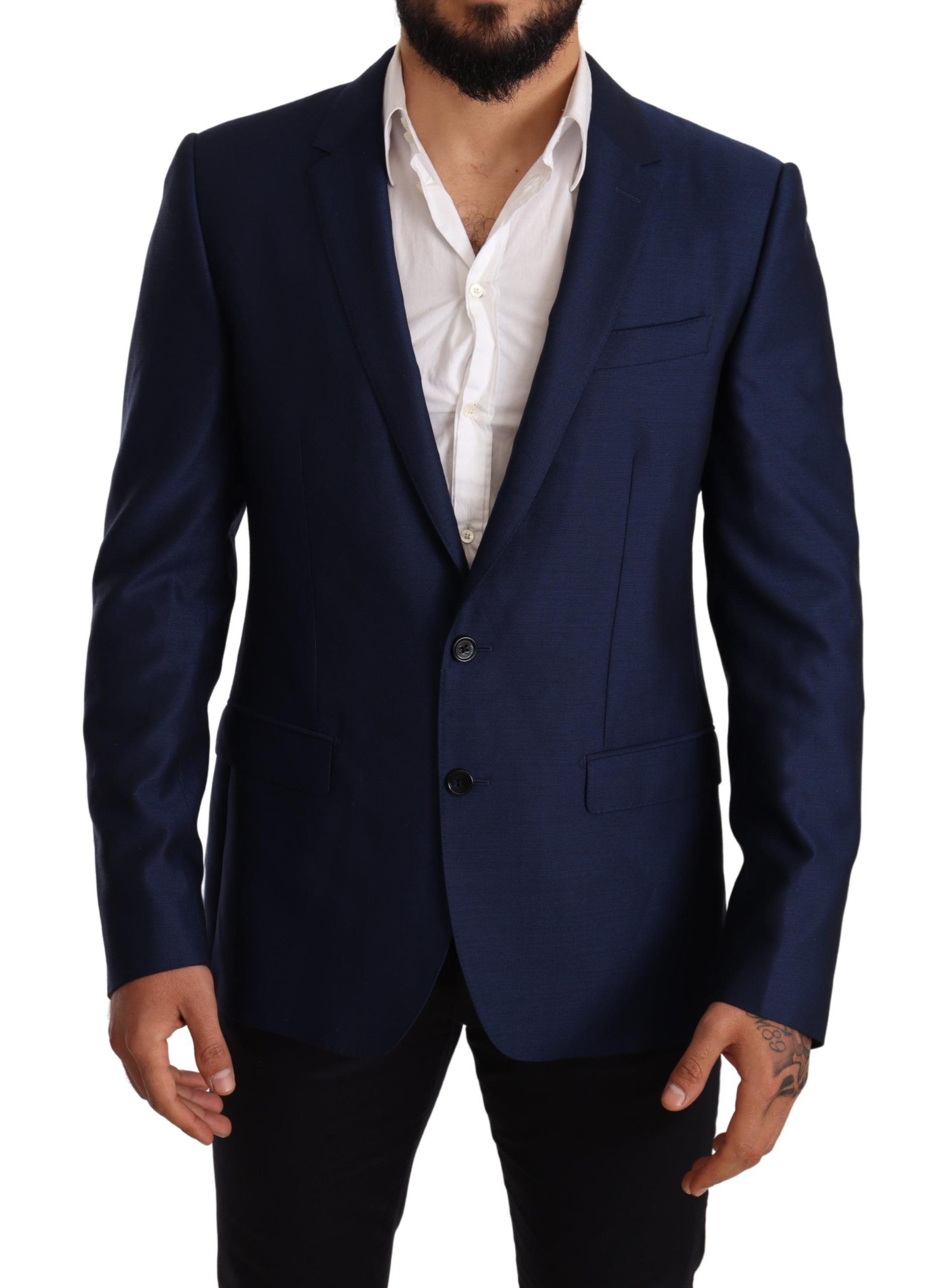 Elegante blauwe maagdelijke wollen martini blazer