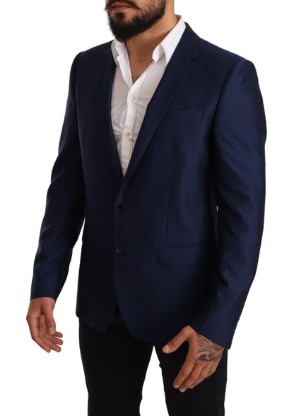 Elegante blauwe maagdelijke wollen martini blazer