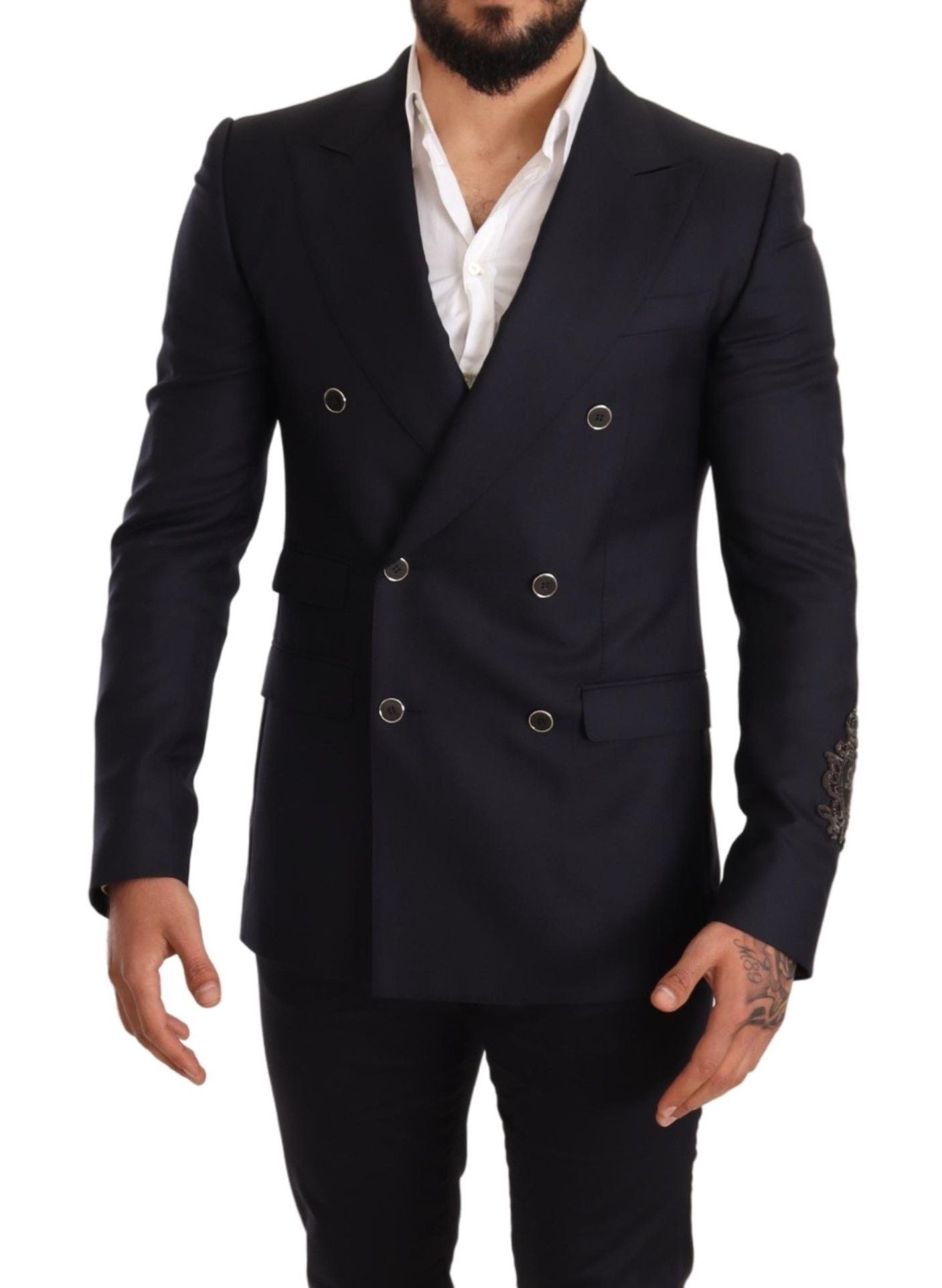 Elegante marineblauwe blazer van kasjmier en zijdemix