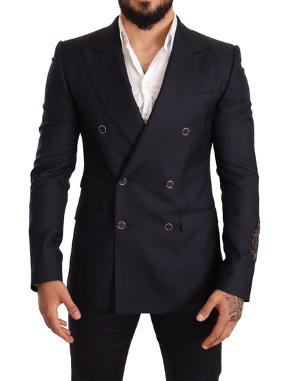 Elegante marineblauwe blazer van kasjmier en zijdemix