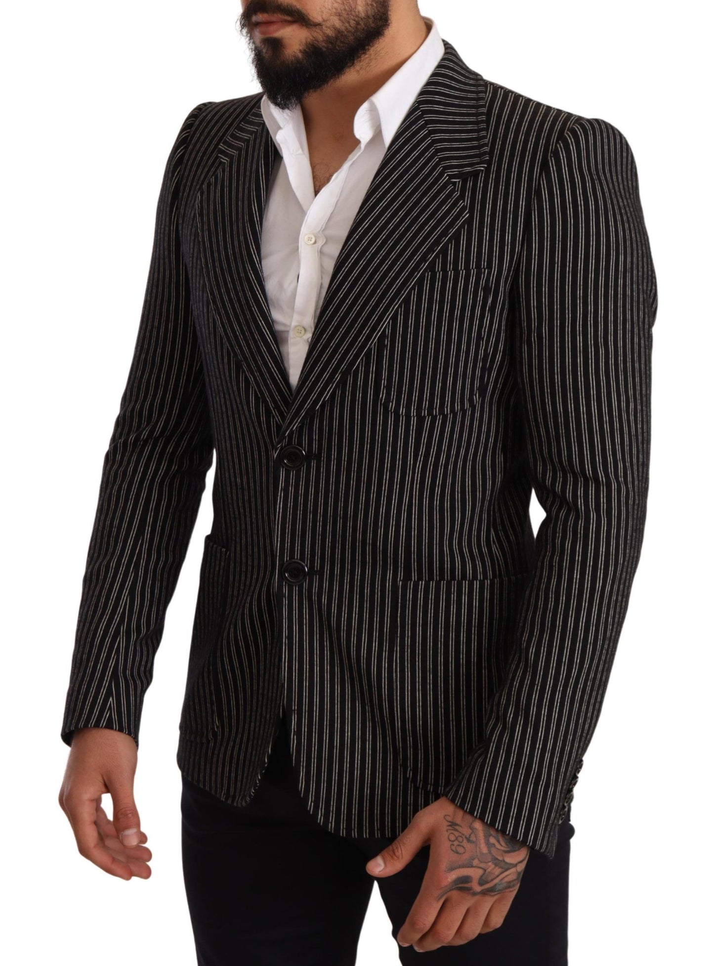 Elegante zwarte gestreepte maagdelijke wollen blazer