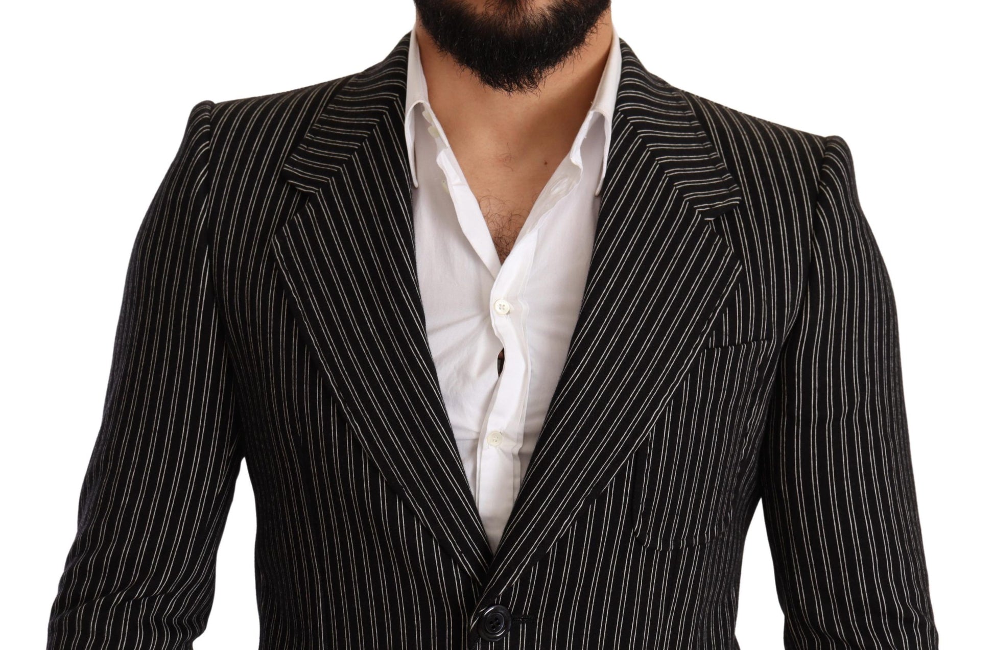 Elegante zwarte gestreepte maagdelijke wollen blazer