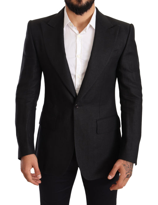 Elegante Slim Fit Zwarte Linnen Blazer