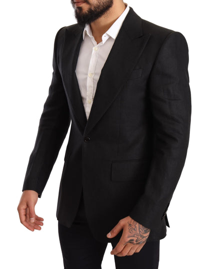 Elegant Slim Fit Black Linen Blazer