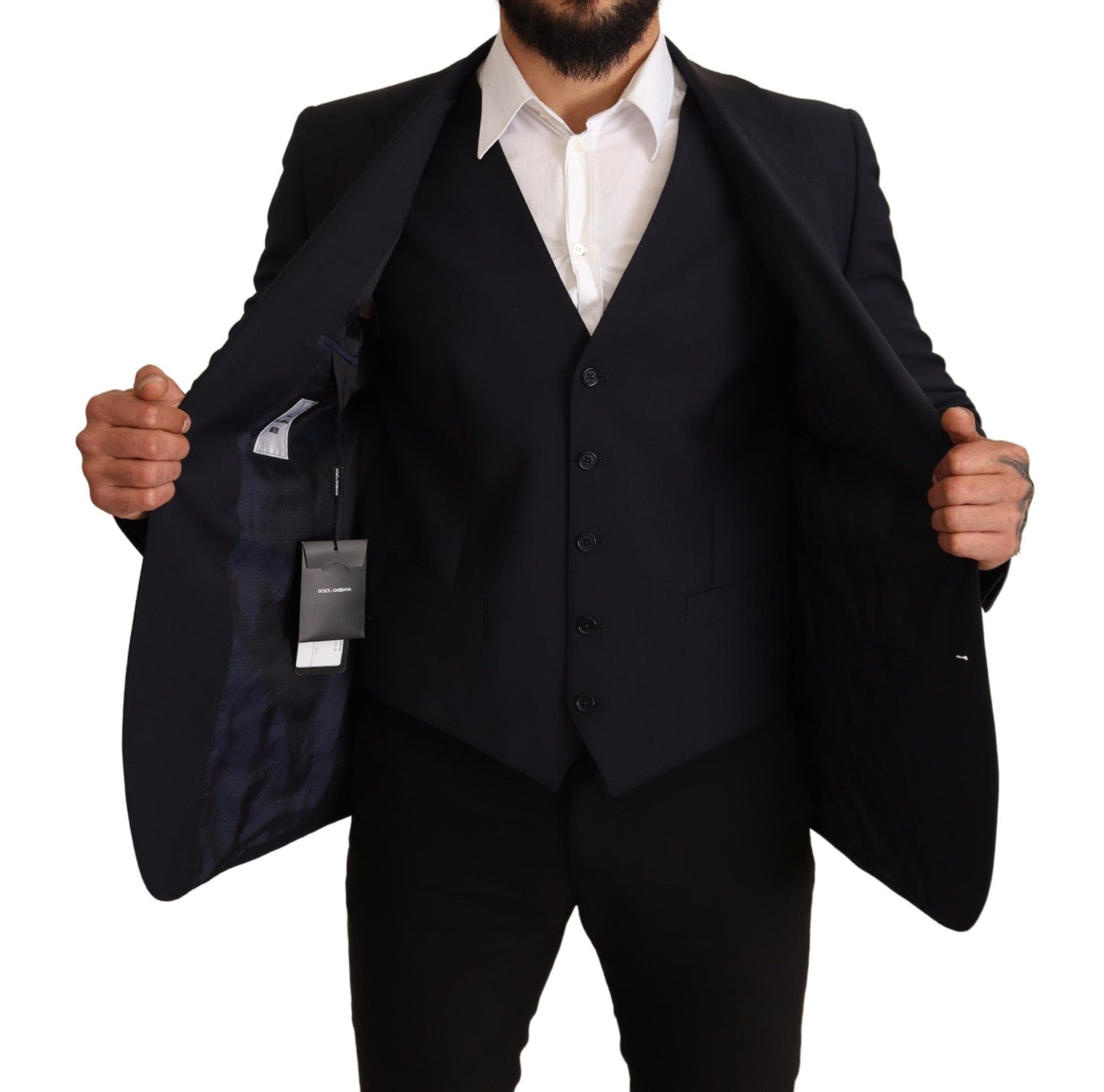 Elegant Dark Blue Wool Blend Martini Suit