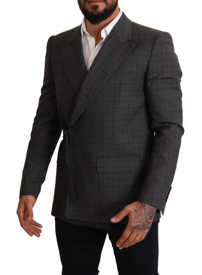 Chic Gray Check Martini Slim Fit Double-Breasted Blazer