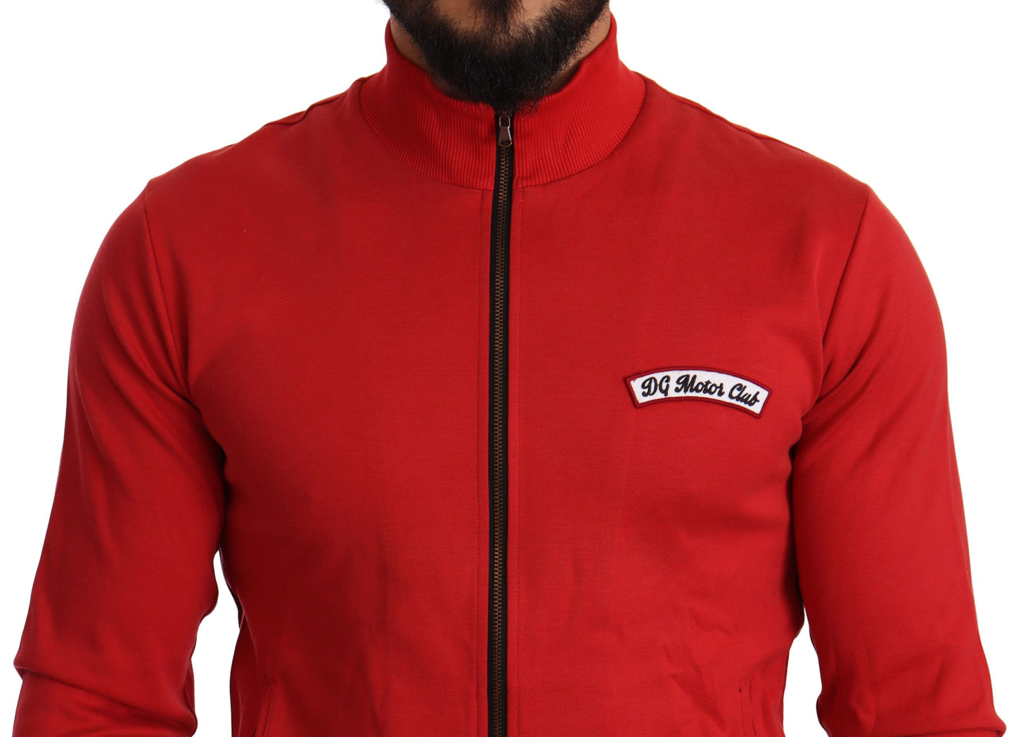 Elegant Red Full Zip Sweater with DG Motor Club Motif