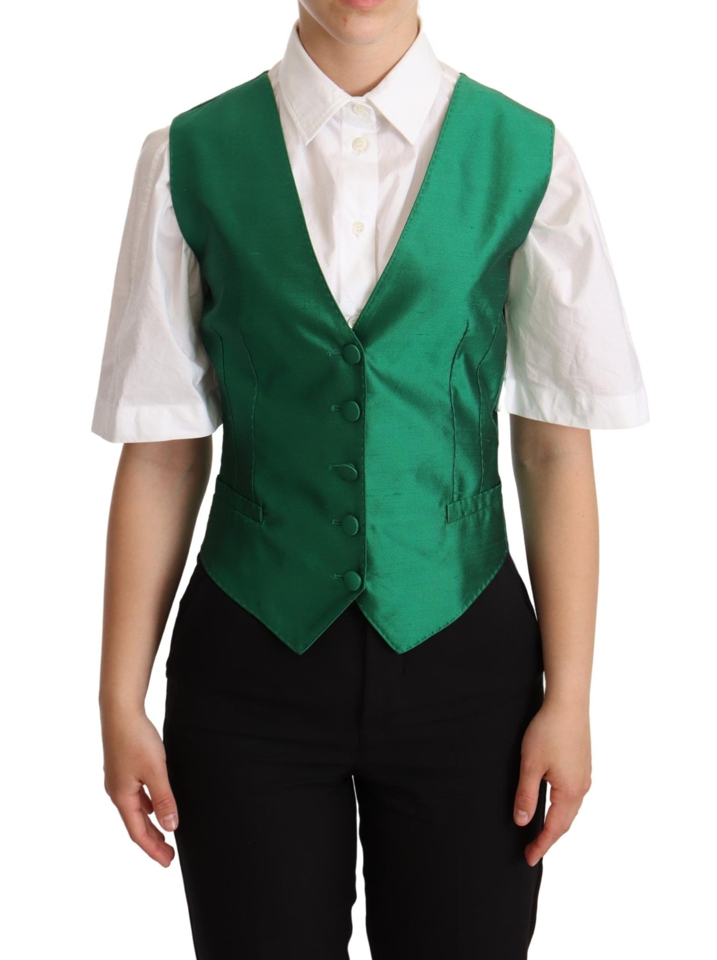 Elegante groene zijden blend gilet