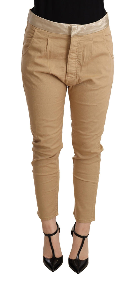 Beige Mid Waist Slim Fit Skinny Broek