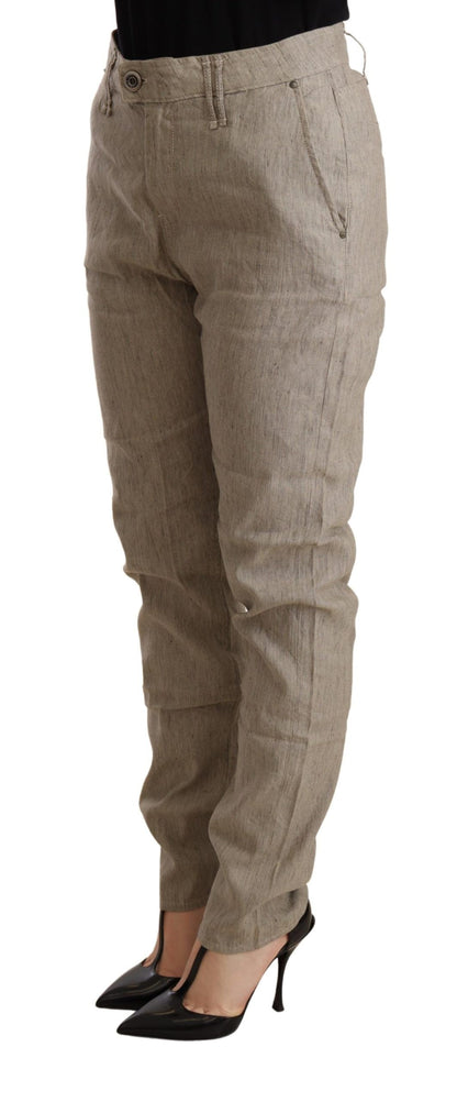 Chique beige mid waist baggy broek voor een verfijnde stijl