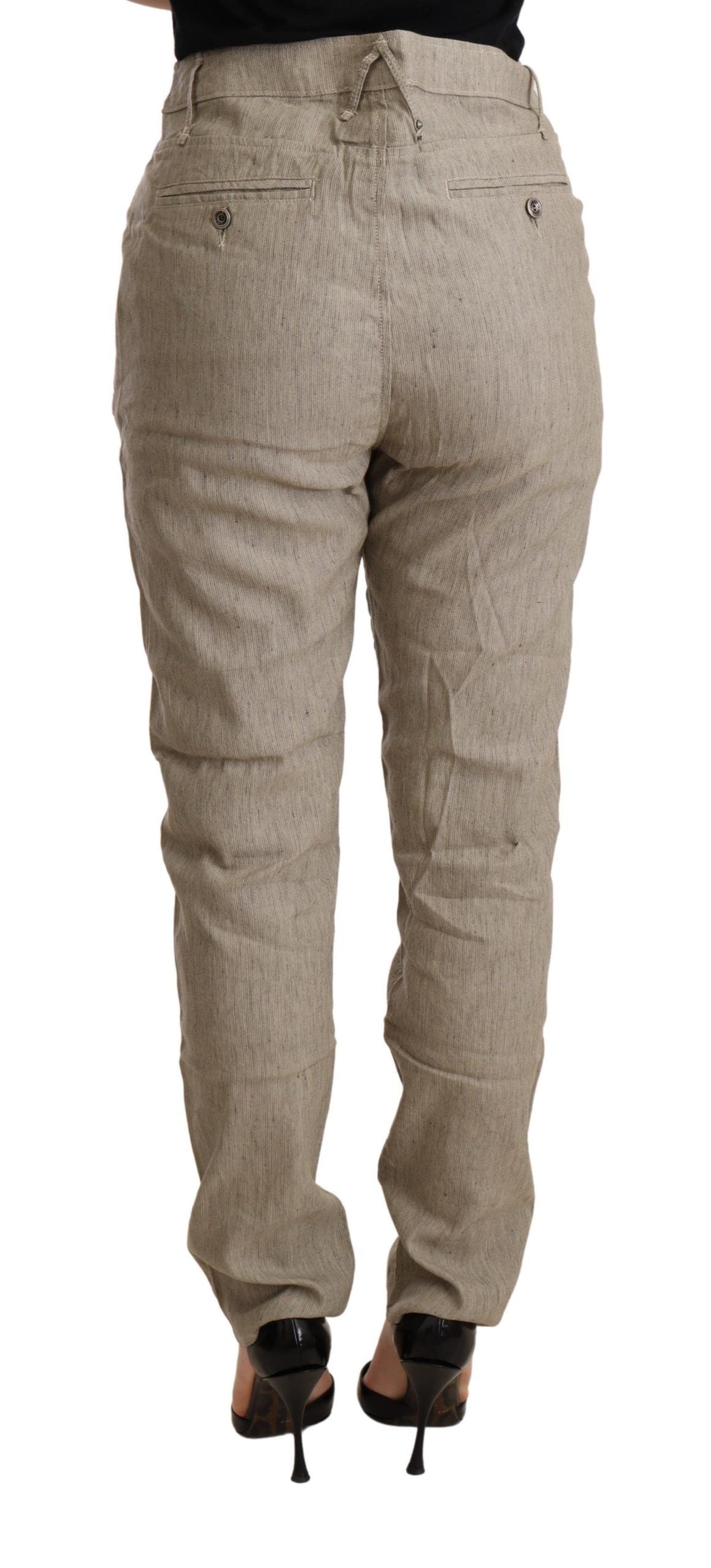 Chique beige mid waist baggy broek voor een verfijnde stijl